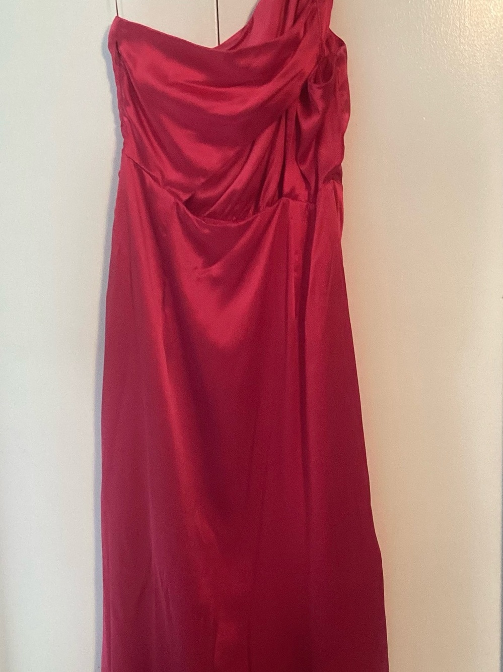 Anthropologie One Shoulder Silk Midi Dress Raspberry Pink